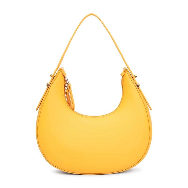 KLEIO Vegan Leather Half Moon Shoulder Handbag for Women and Girls - Mustard - Image 4